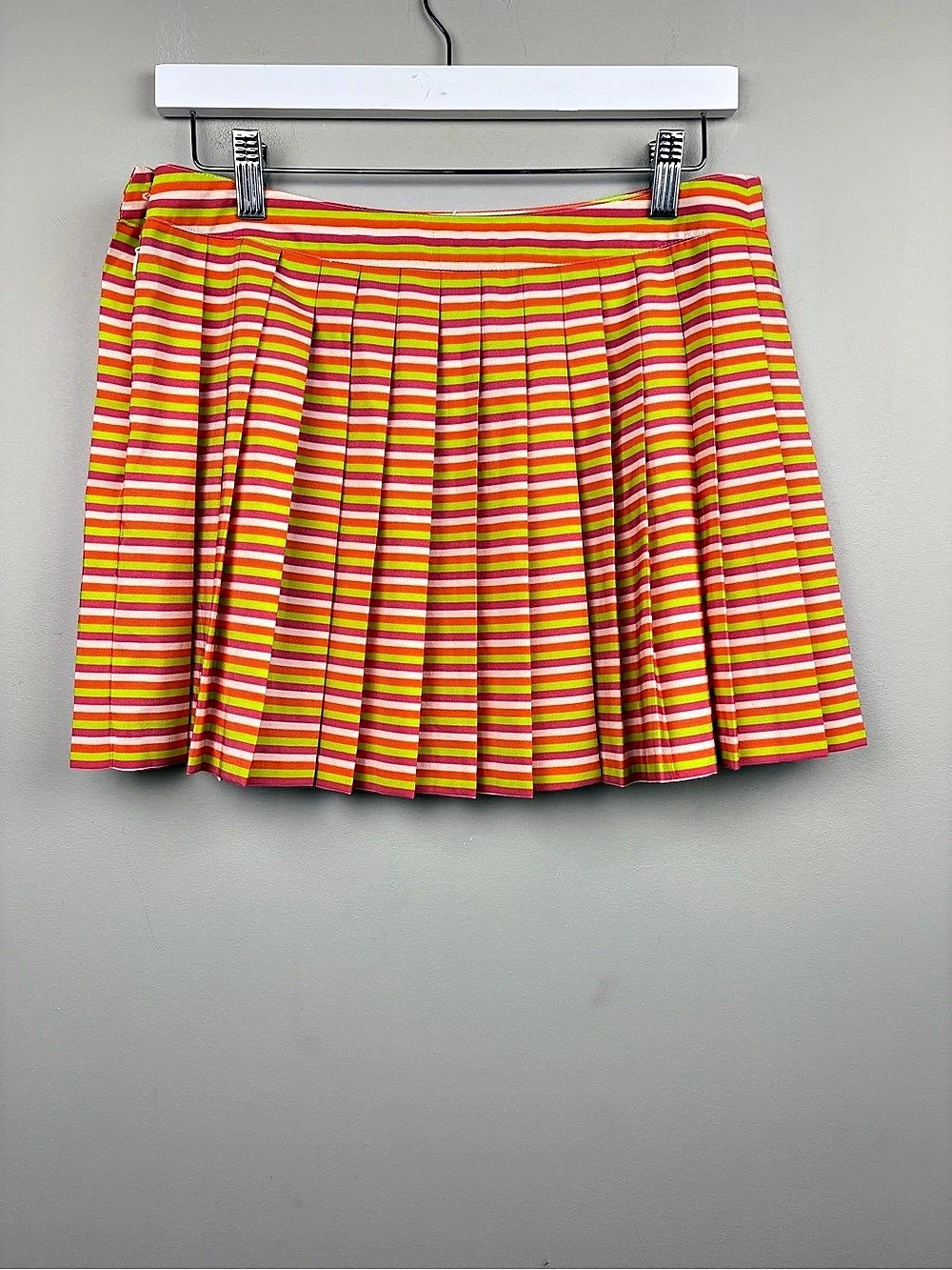 Lacoste Women’s Size 40 Pleated Mini Skirt Striped Pink Orange Green